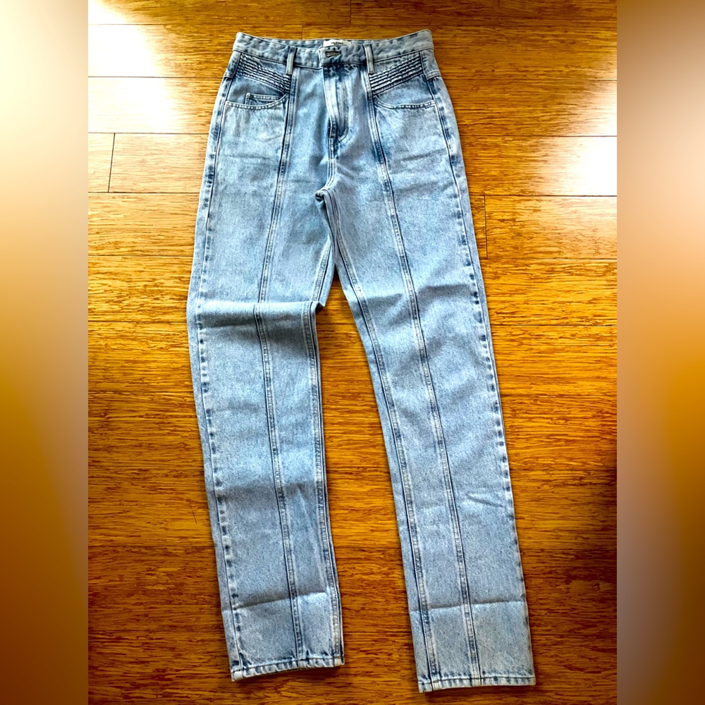 Isabel Marant Etoile Hominy pintucked acid wash high rise slim jeans